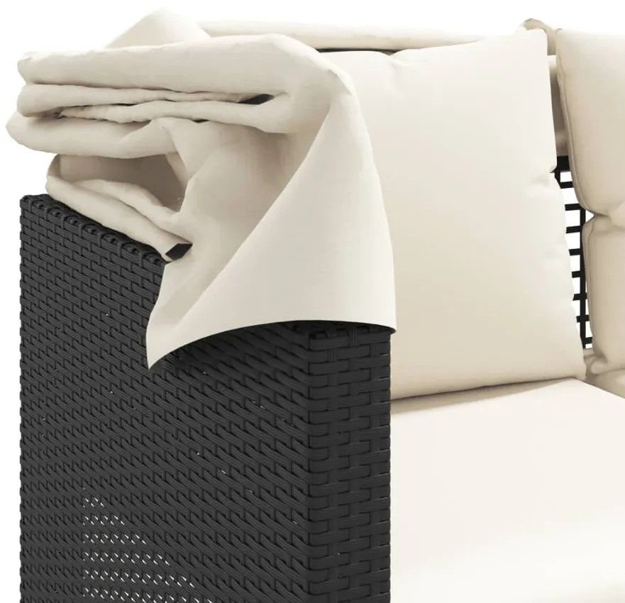 3 személyes fekete polyrattan kerti kanapé baldachinnal/székkel