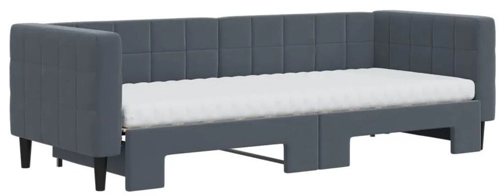 sötétszürke kihúzható bársony heverő matraccal 80 x 200 cm