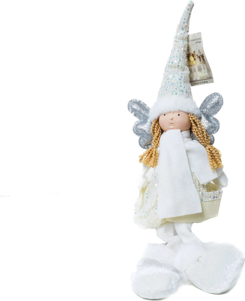 LED-es ülő textil angyal krém 55 cm