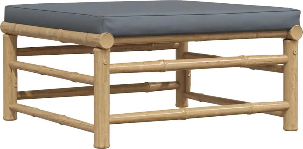 vidaXL bambusz kerti lábtartó sötétszürke párnával