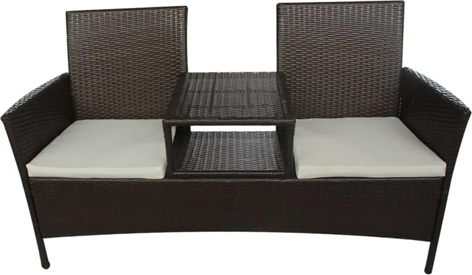 vidaXL barna kétszemélyes polyrattan kerti kanapé italtartó asztallal