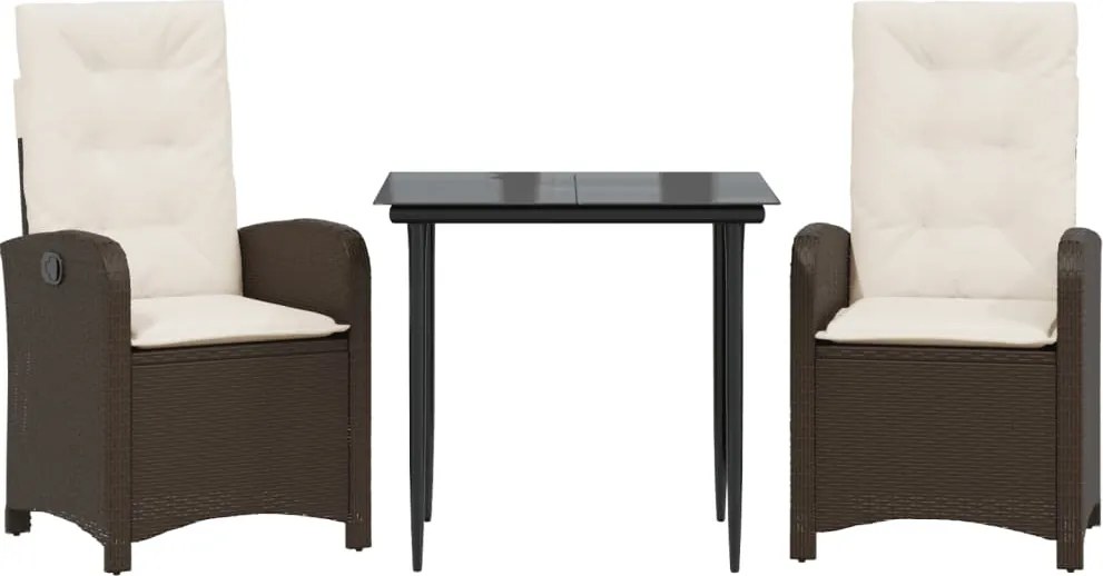 vidaXL 3 részes barna polyrattan kerti étkezőgarnitúra párnával