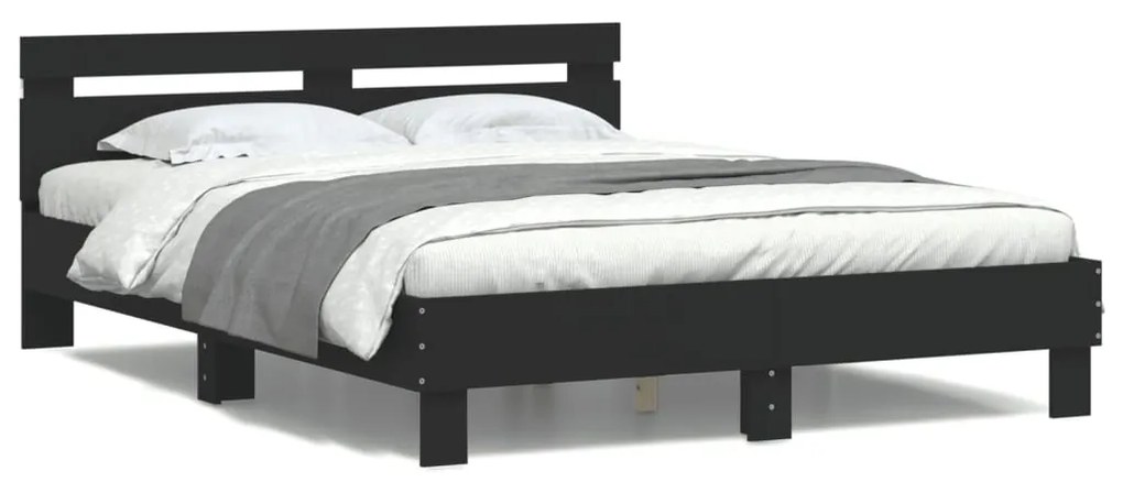 fekete ágykeret fejtámlával és LED-del 140 x 190 cm