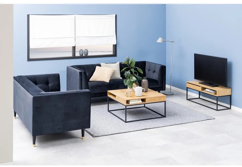 Sötét natúr színű dohányzóasztal tölgyfa dekoros asztallappal 80x80 cm Willford – Actona