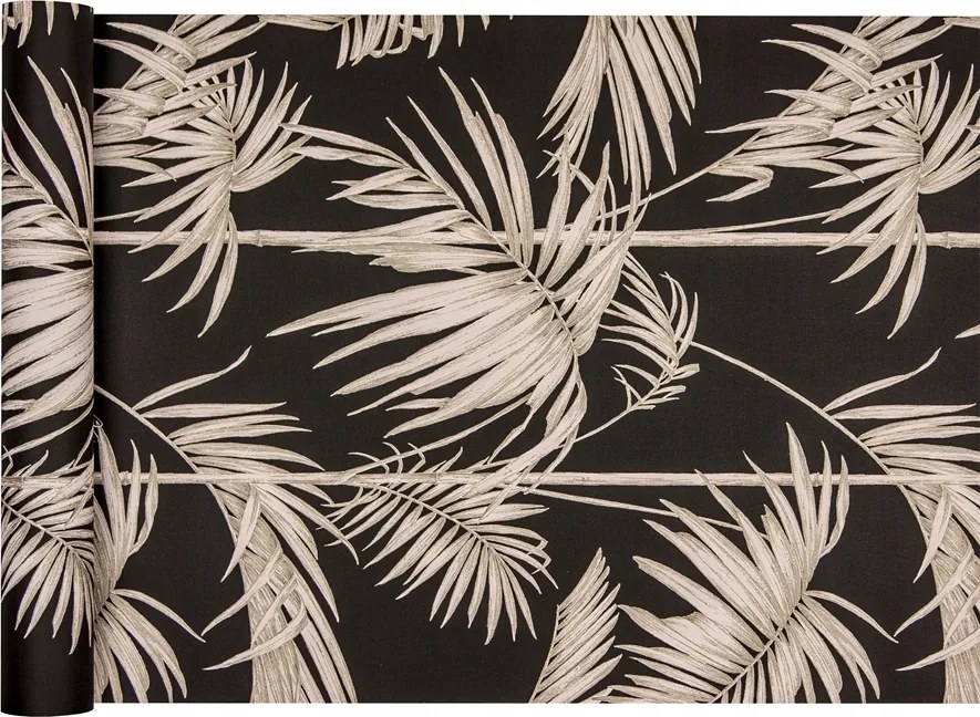 Fekete tapéta Pálmalevél motívummal