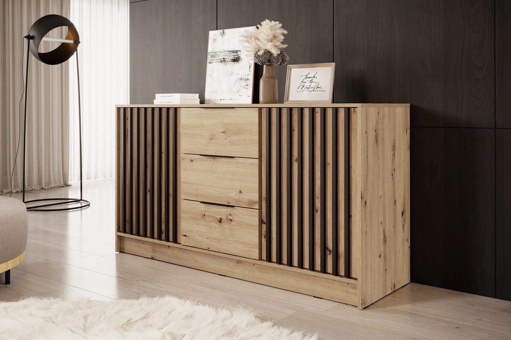 Neria komód 155 cm - artisan tölgy / fekete