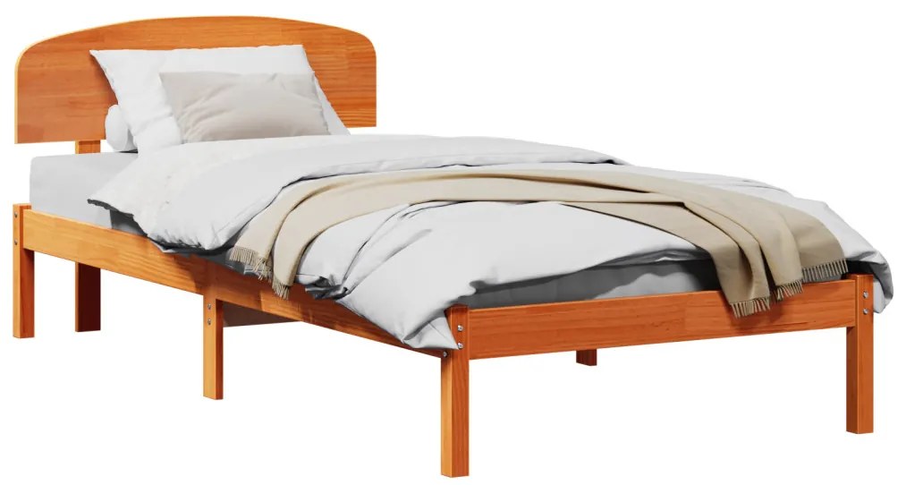 vidaXL Ágykeret fejtámlával Faggyú barna 90 x 200 cm Tömör fenyőfa