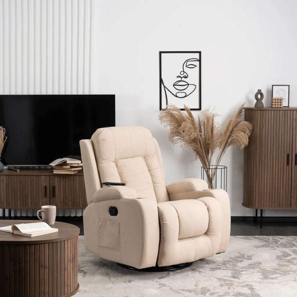 Elektromosan Vezérelhető Masszázsfunkciós Relaxfotel Bézs Szövet Kárpittal. BOX 2