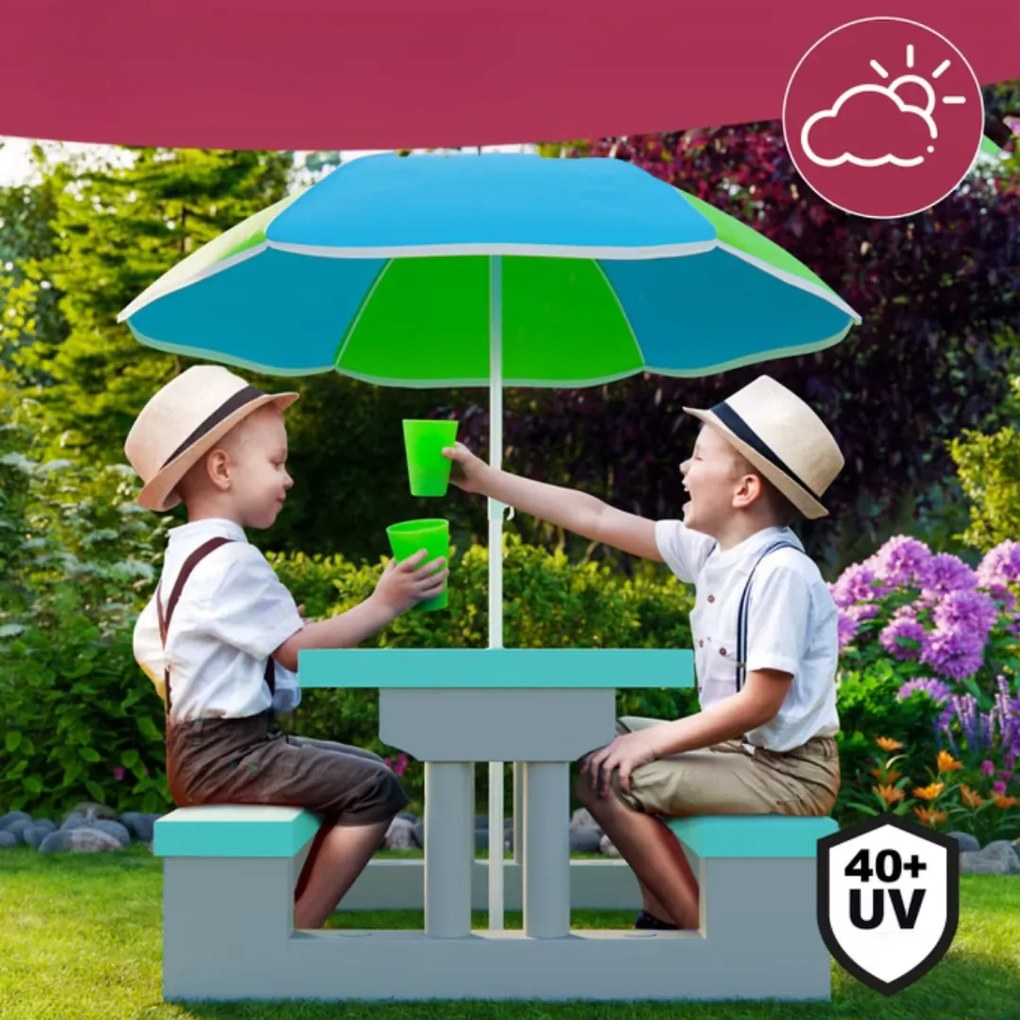 Spielwerk JASMIN gyerek ülőgarnitúra napernyővel, 67x78,5x42,5cm, szürke/mentazöld