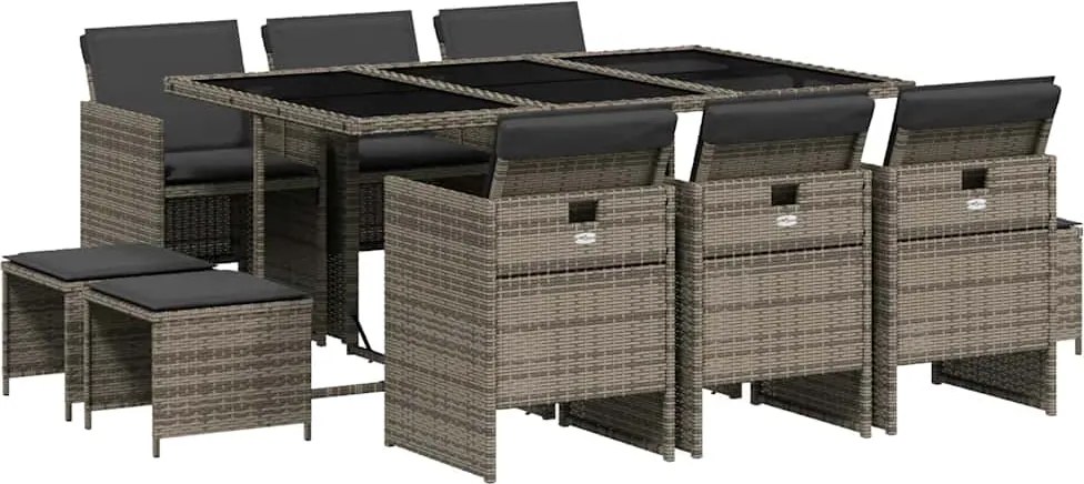 vidaXL 11 részes szürke polyrattan kerti ülőgarnitúra párnákkal