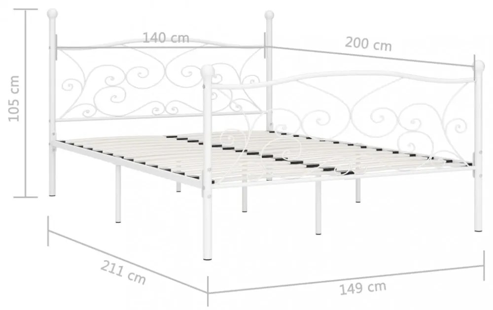 fehér fém ágykeret lécezett ágyráccsal 140 x 200 cm