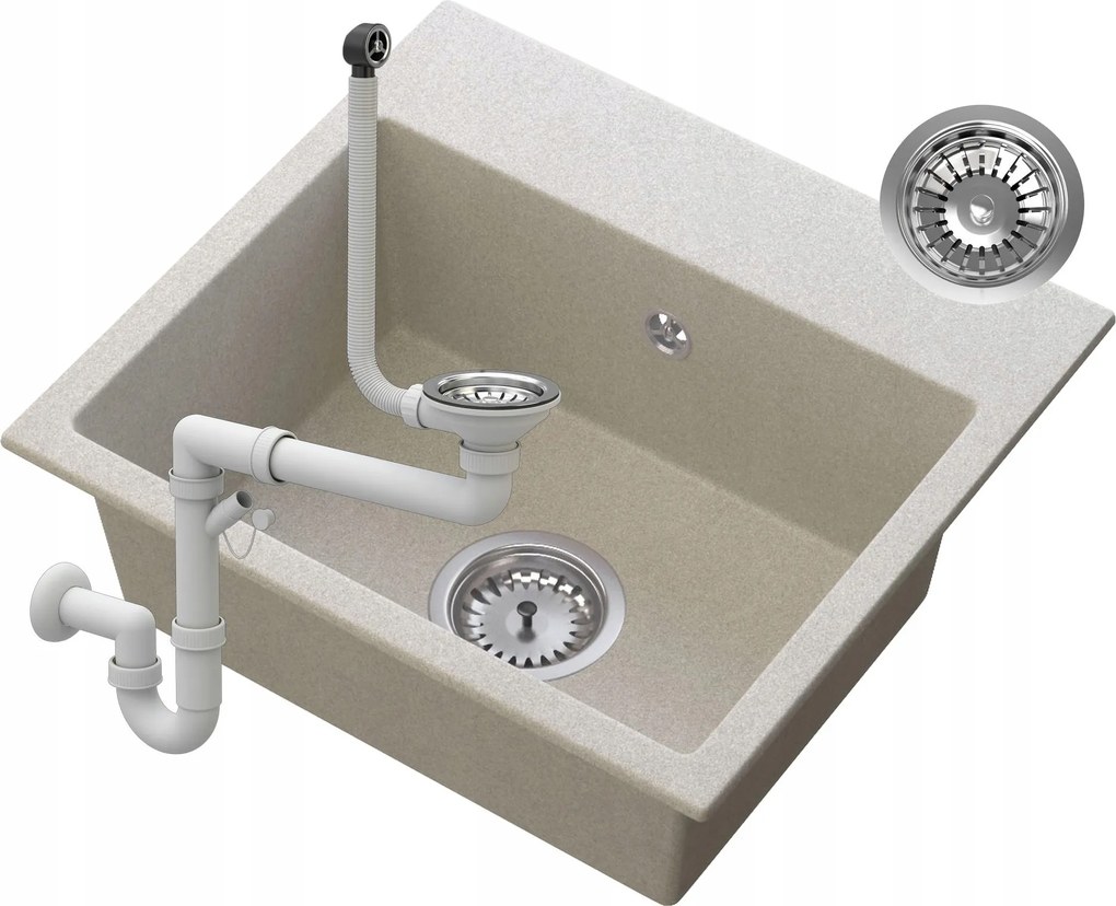 Gránit Mosogató Bézs Szifon Króm Milos