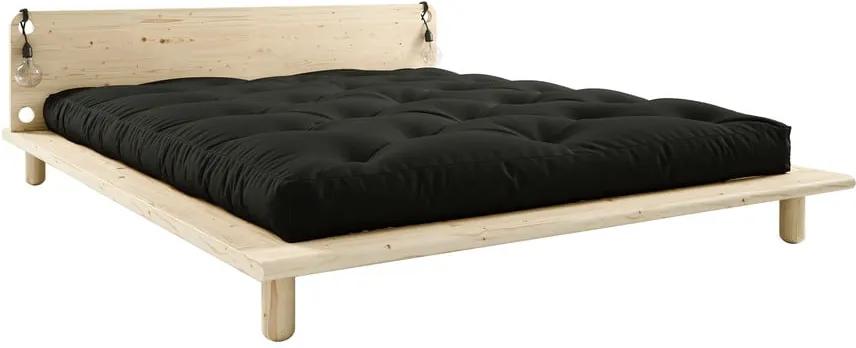 Peek kétszemélyes tömörfa ágy, ágytámlával, lámpával és fekete Comfort matraccal, 140 x 200 cm - Karup Design
