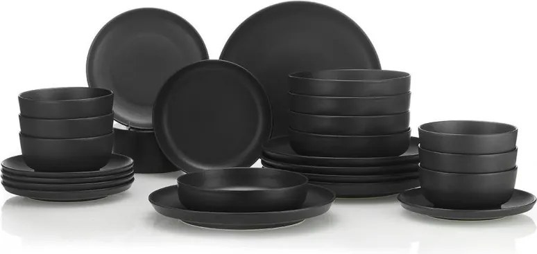 Tányérkészlet porcelán, matt fekete, 24 darabos