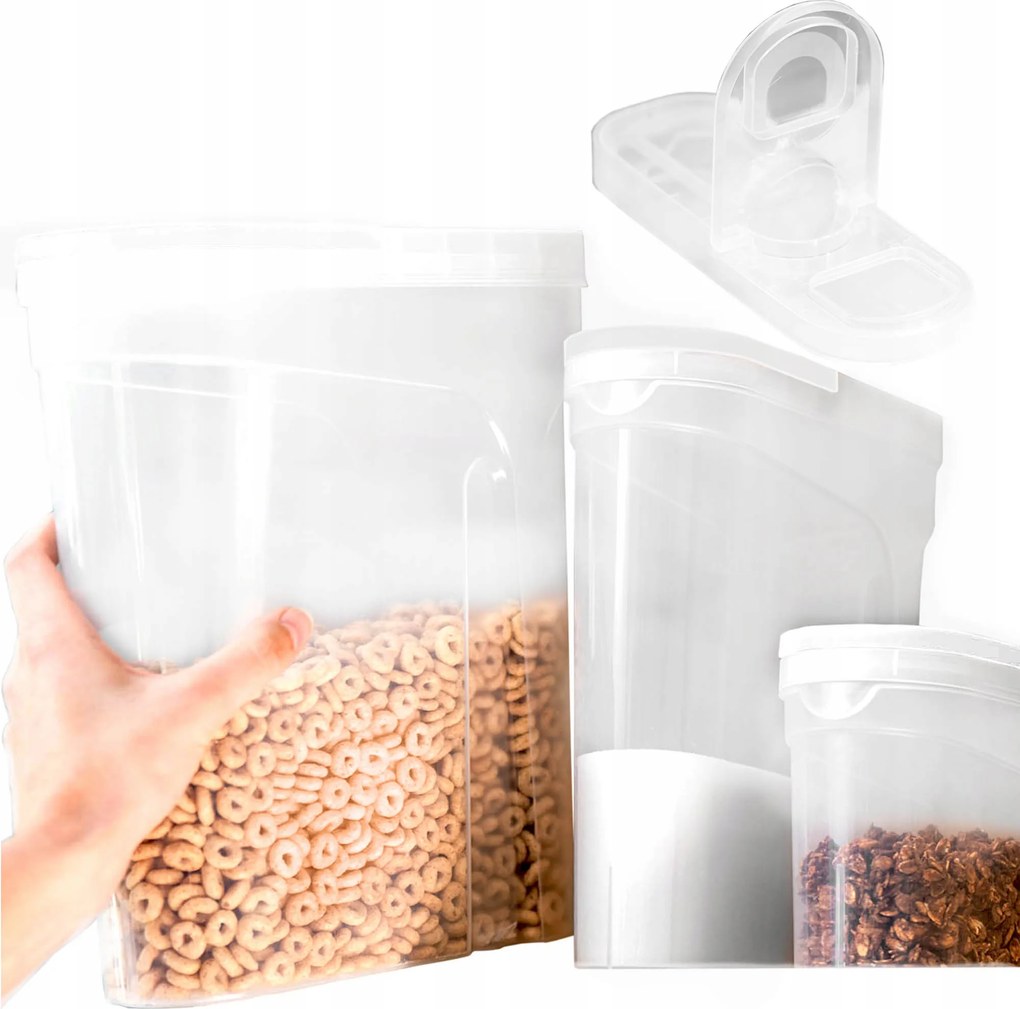 Ételtároló Dobozok x3 Konyhai Tészta Cukor Liszt Ömlesztett Búzadara 1-4L