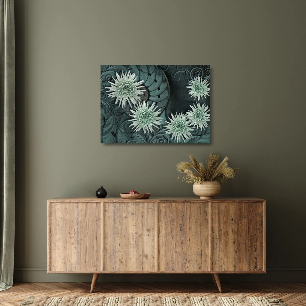 Kép - Zöld virágok (üvegen) (70x50 cm)