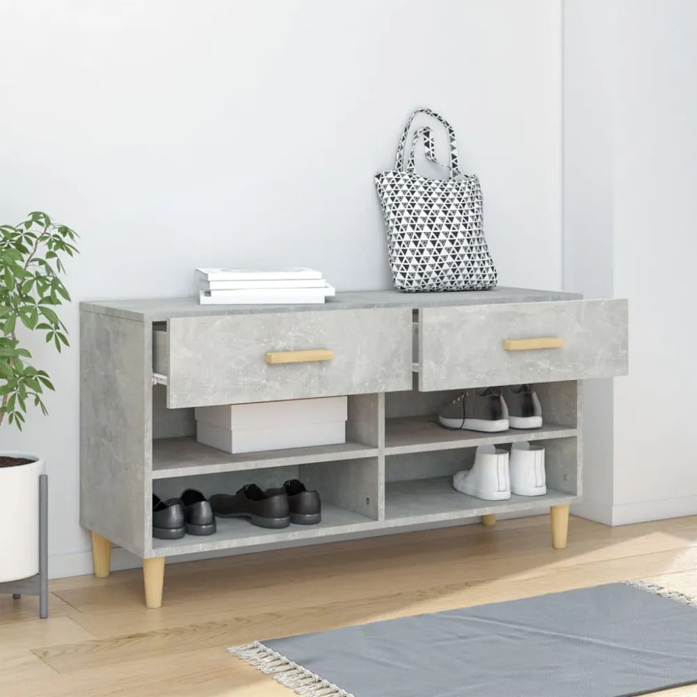 betonszürke szerelt fa cipőszekrény 102x35x55 cm