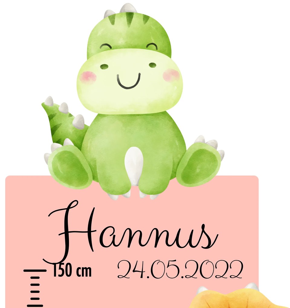 PIPPER. Textil falmatrica "Gyermek magasságmérő névvel - Dinoszauruszok"