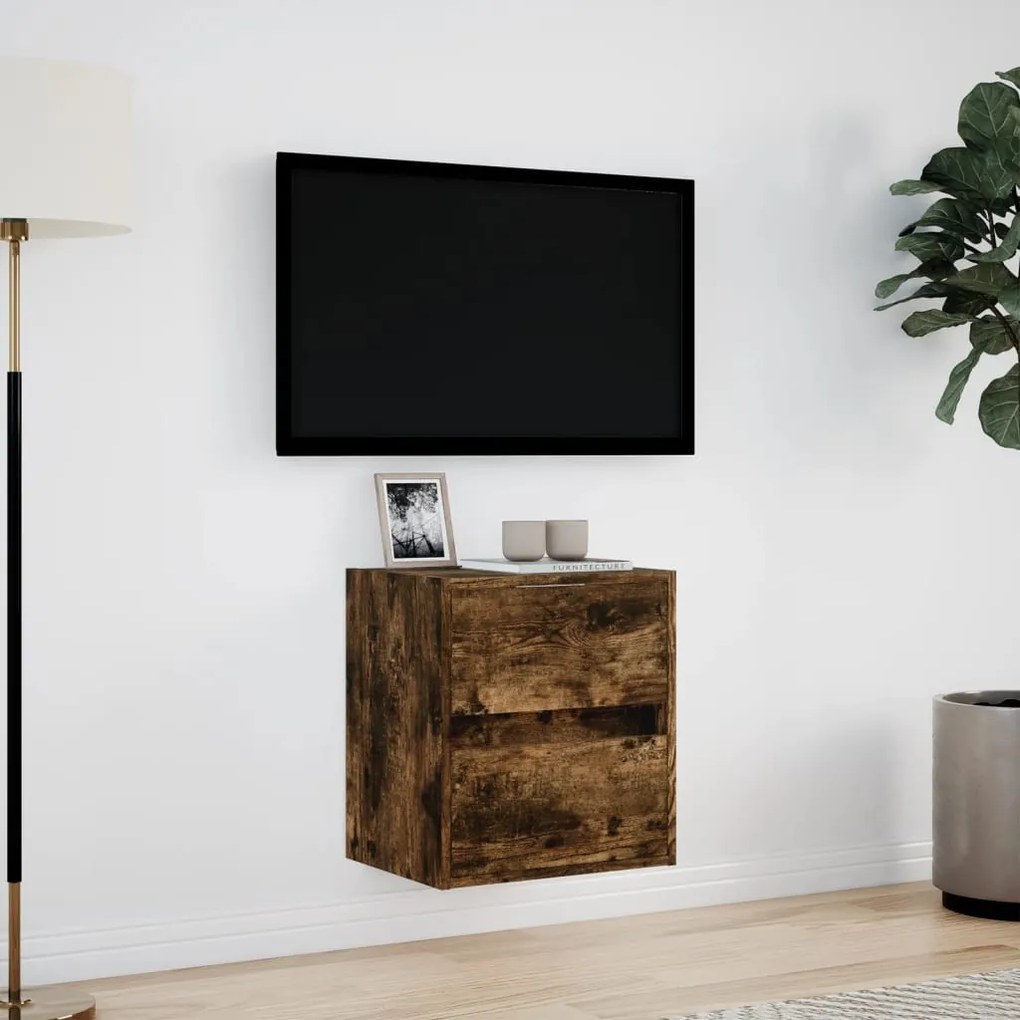 füstös tölgy színű fali TV-szekrény LED-ekkel 41x31x45 cm