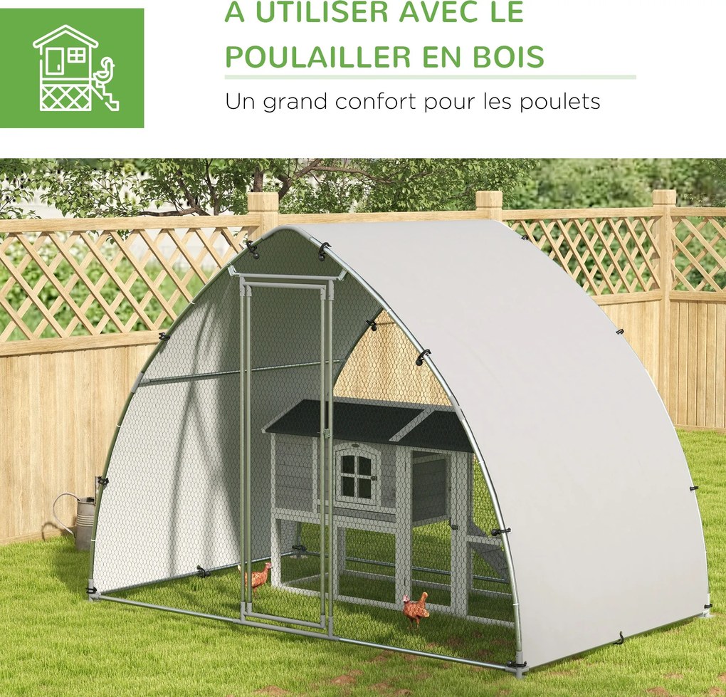 PawHut Nagy Tyúkól Kert Kiállítása 5,75m² UV-álló Tető, Huzalháló Kert 3,04L x 1,9W x 2,2H m, Ezüst | Aosom