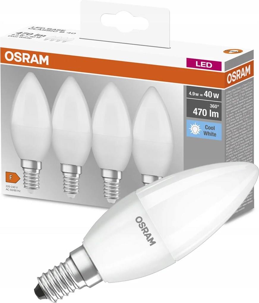 4DB-OS Csomag Led Izzó E14 B35 5,5W 40W 470lm 4000K Semleges fehér Osram Base