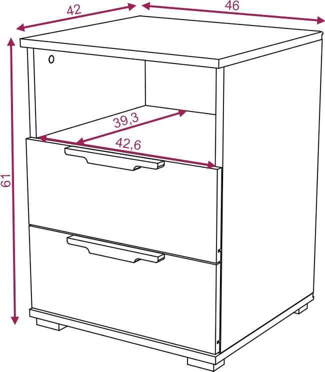 Éjjeliszekrény 2 fiókkal fehér színben 16 mm – NAKA
