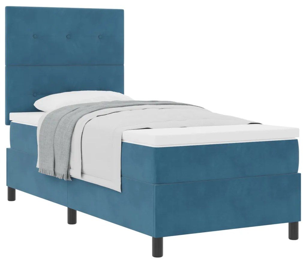 Boxspring Ágy Mattal Sötétkék 90x200 cm Bársony