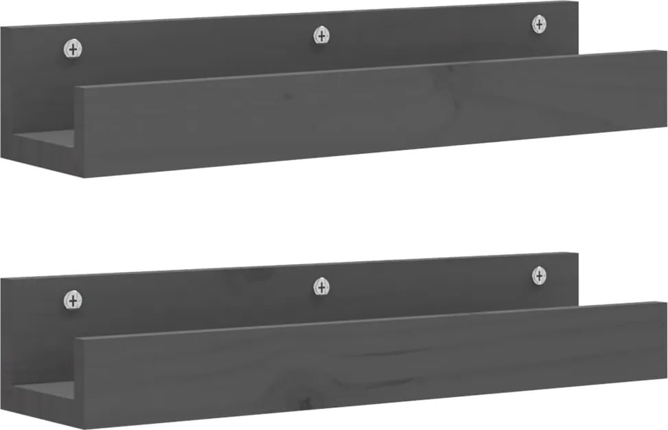 vidaXL 2 db szürke tömör fenyőfa fali polc 50 x 12 x 9 cm