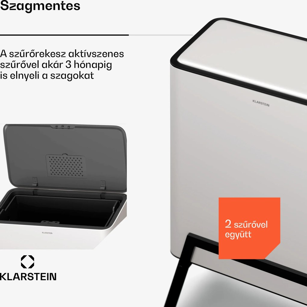 Klarstein Yuma szemetes | 30 l | belső vödör | szagelszívó | álló lábak | nyomógombos