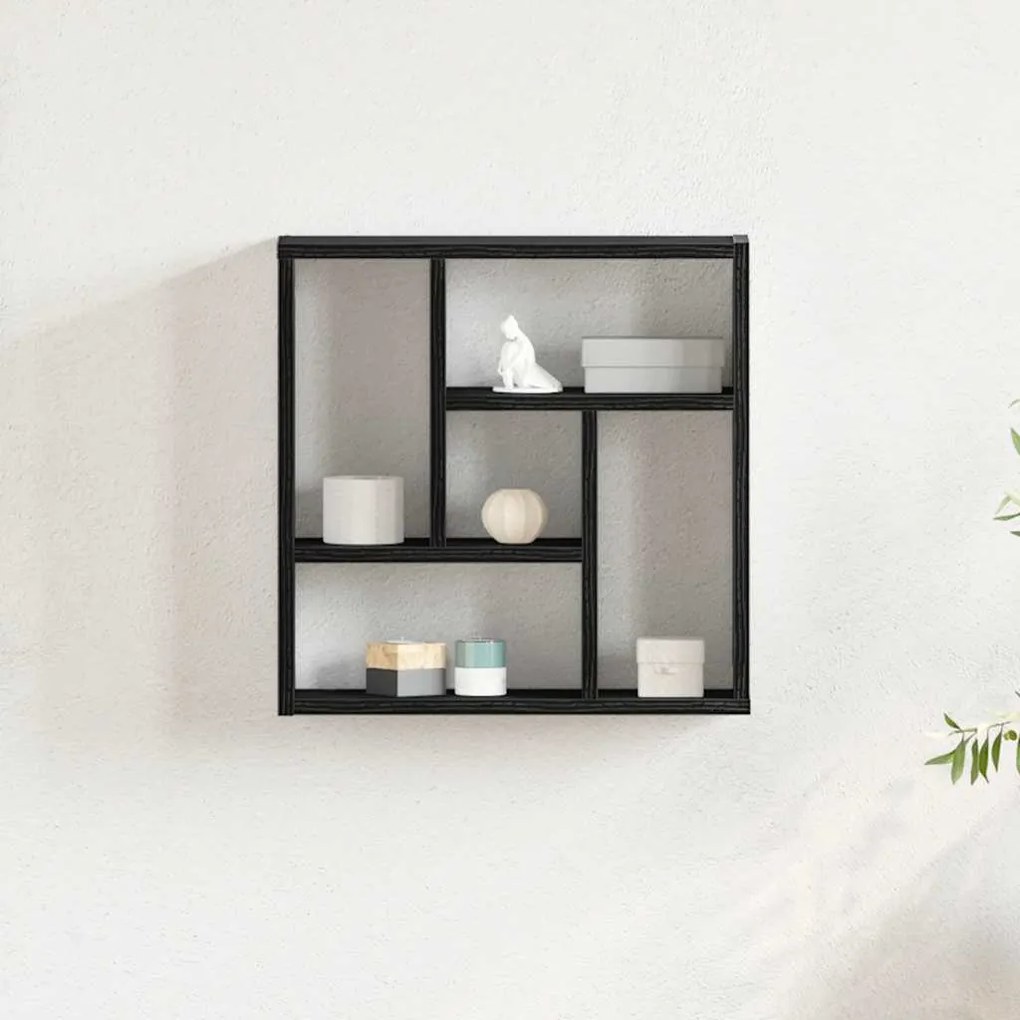 fekete tölgy színű szerelt fa fali polc 45x16x45 cm