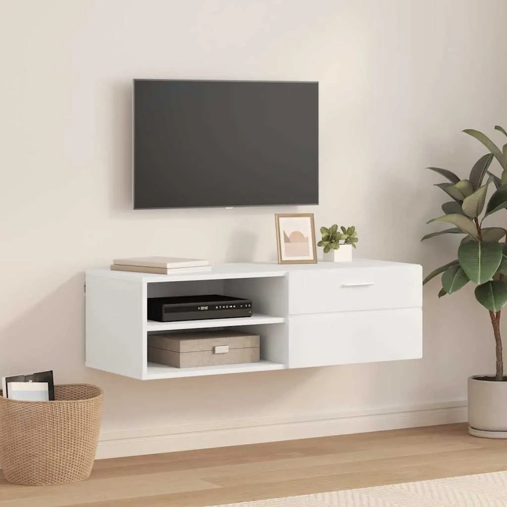 TV szekrény fiókkal polcokkal Fehér 100.5 x 39 x 30 cm Faanyag