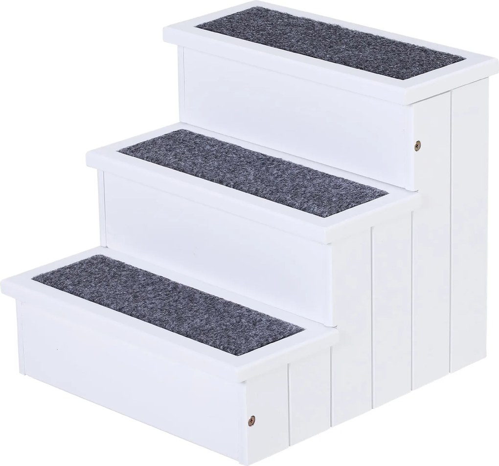 PawHut Háziállat Lépcső 3 Lépés Macska Lépcső Háziállatok Számára Kutyák és Macskák Számára, Belépési Segédeszköz Szőnyeg Tároló Térrel Kanapéágyhoz,