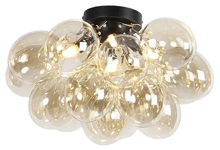 Design mennyezeti lámpa fekete borostyánszínű üveggel 4-lámpás - Uvas