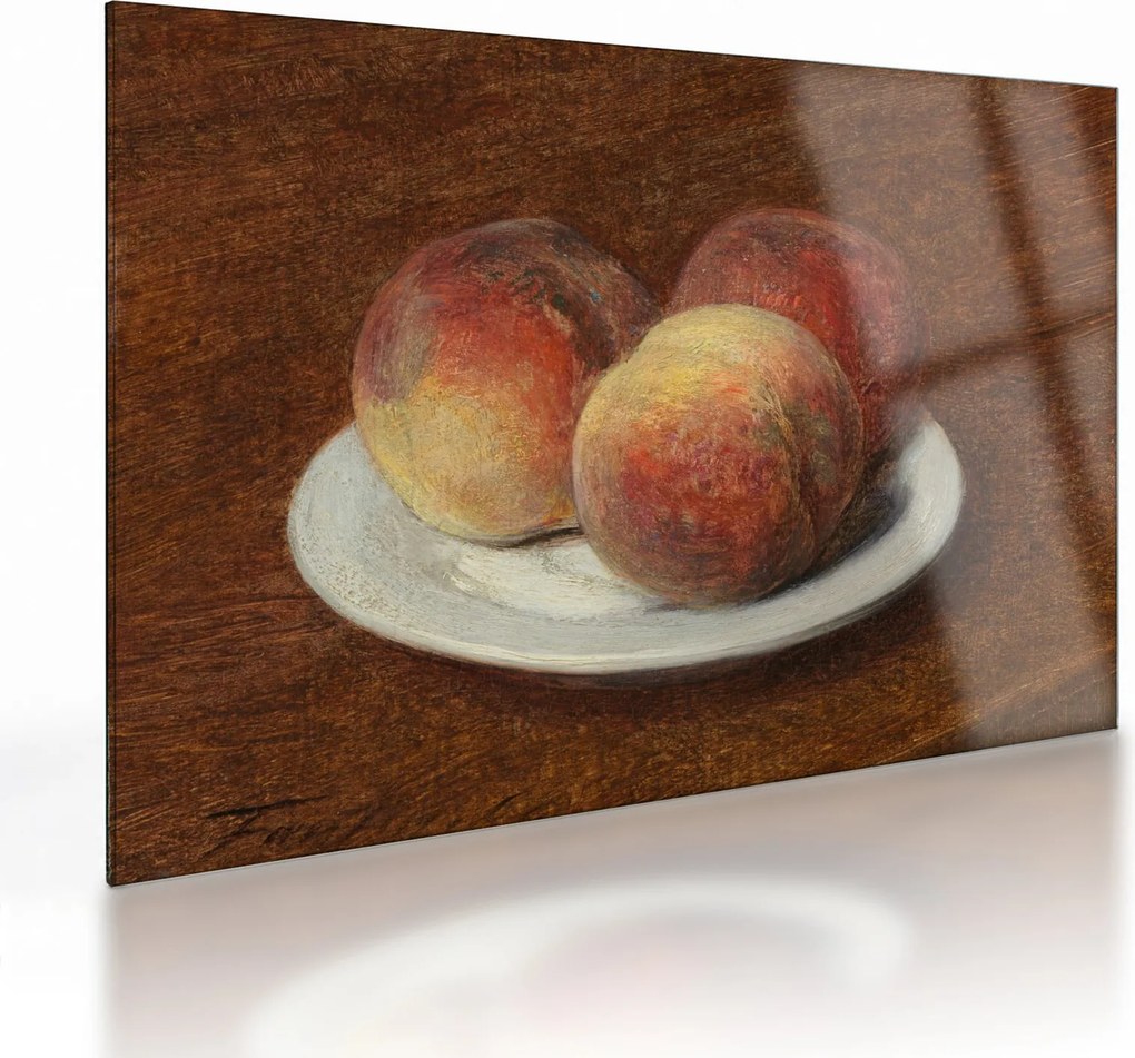 Üveg kép - Henri Fantin-Latour, Three Peaches on a Plate, reprodukciók (70x50 cm)