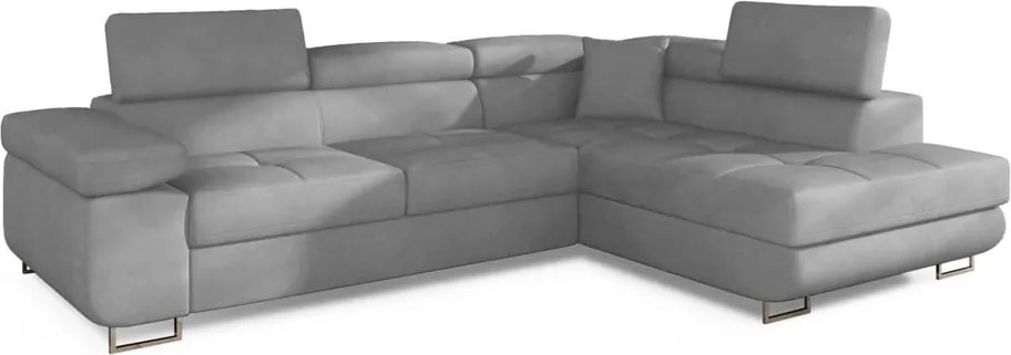 Világosszürke bársony kinyitható-tárolóhelyes sarokkanapé (jobb oldali-L alakú) Anton – ELTAP
