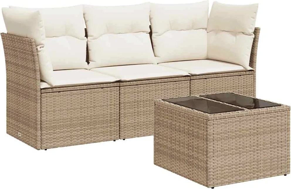 vidaXL 4 részes bézs polyrattan kerti ülőgarnitúra párnákkal