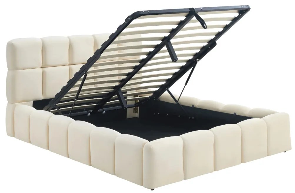 Krém Bársony Franciaágy Ágyneműtartóval. 140x200 MURACJA