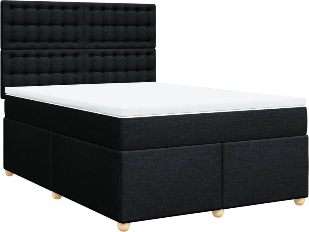 vidaXL fekete szövet rugós ágy matraccal 140 x 190 cm