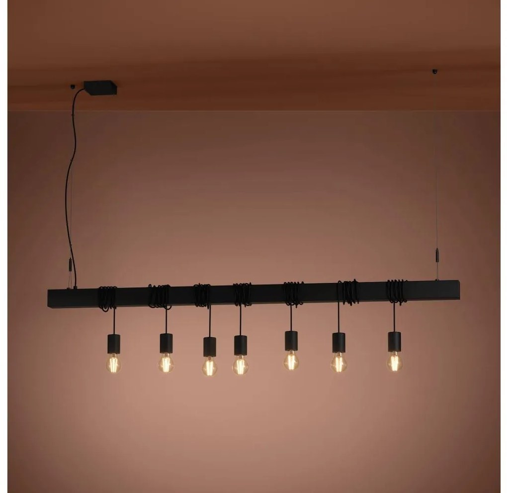 Eglo 39938 - Csillár zsinóron TOWNSHEND-B 7xE27/40W/230V fekete