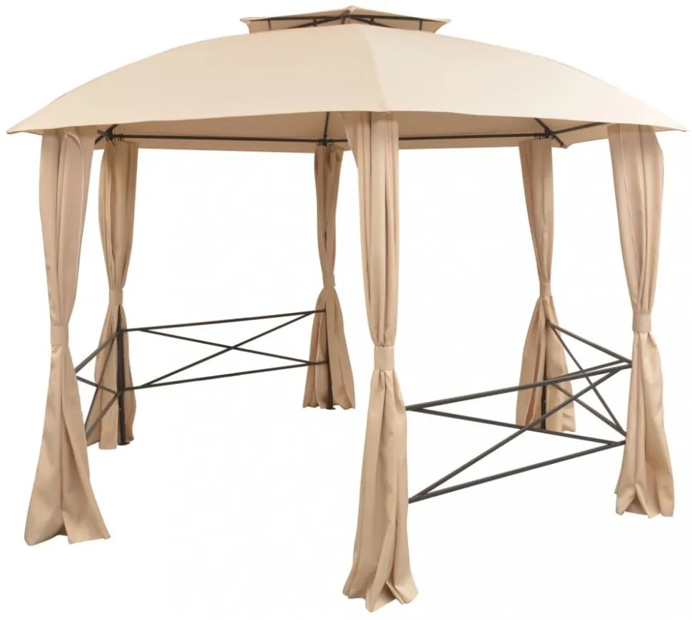 hatszögű kerti pavilon függönyökkel 360 x 265 cm