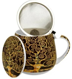 Porcelán teás bögre tetővel fém szűrővel 430 ml díszdobozban Gustav Klimt Életfa