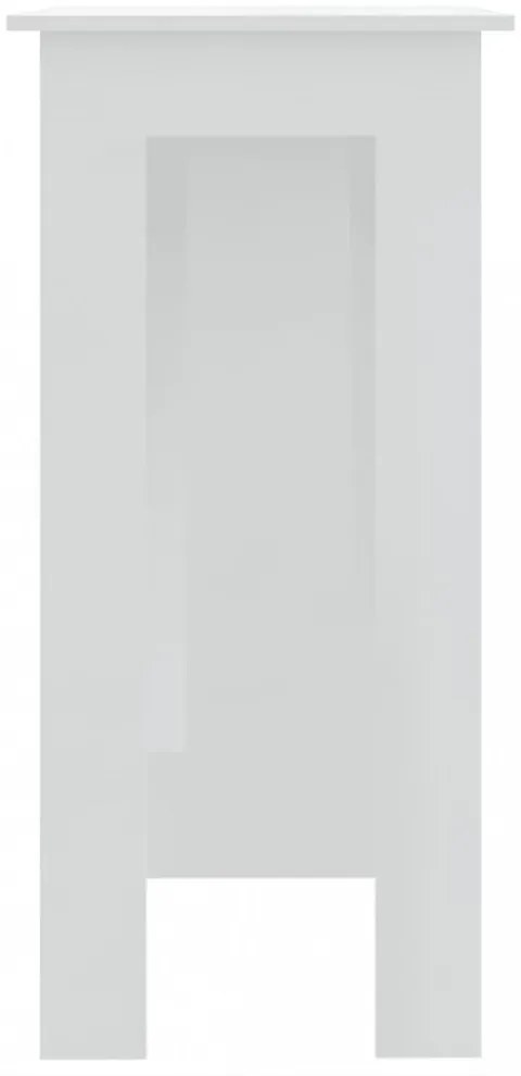 magasfényű fehér szerelt fa bárasztal polccal 102x50x103,5 cm