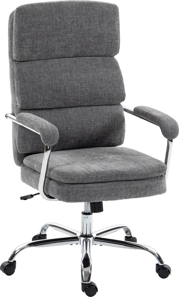 HOMCOM ergonomikus chenille irodai szék párnázott kartámaszokkal, állítható magasság és dőlésszög, 360° forgás, szürke | Aosom
