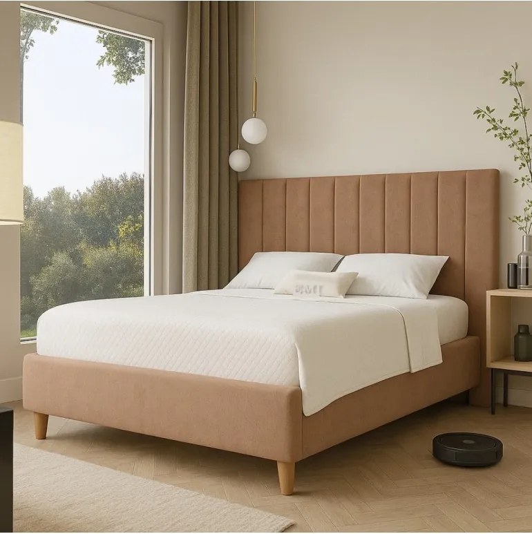 LUNEXA kárpitozott ágy + rácsos rács + matrac EMI