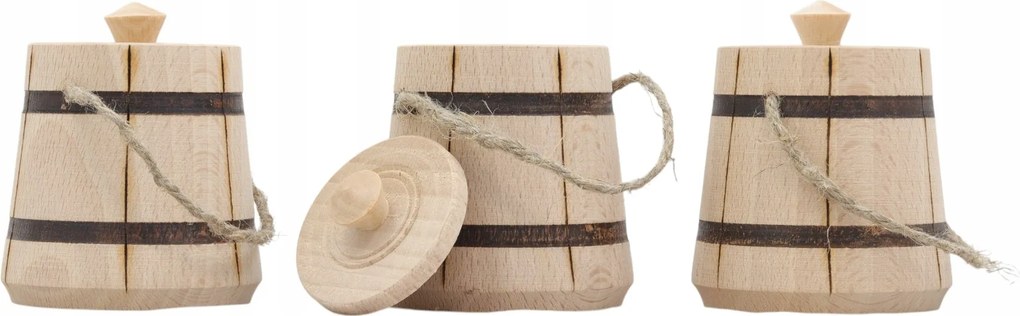 Fűszertartó szett bors só bükkfából, fedővel és zsinórral, 3 darabos