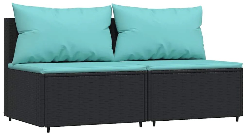 3 részes fekete polyrattan kerti ülőgarnitúra párnákkal