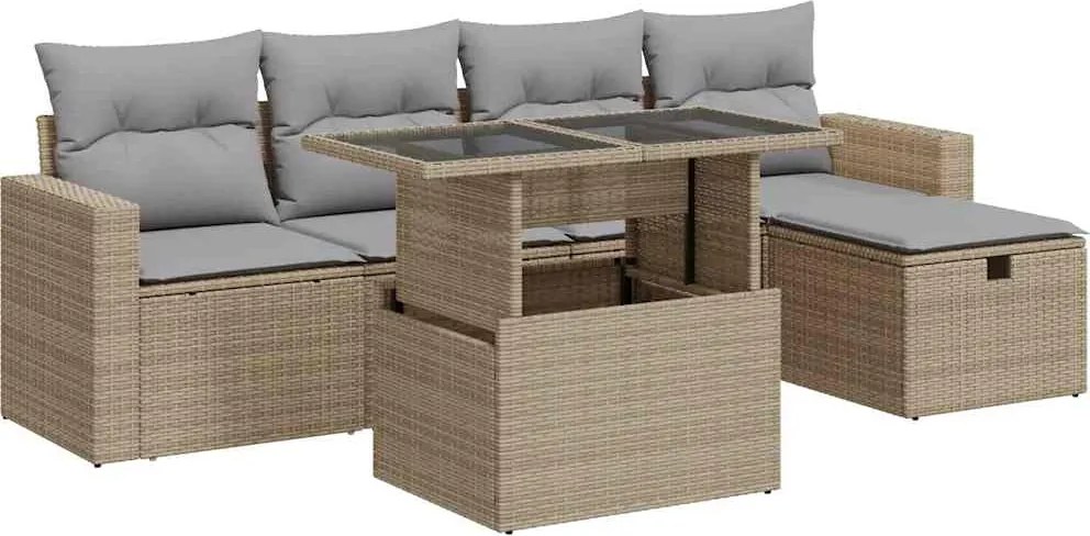 vidaXL 6 részes bézs polyrattan kerti ülőgarnitúra párnával