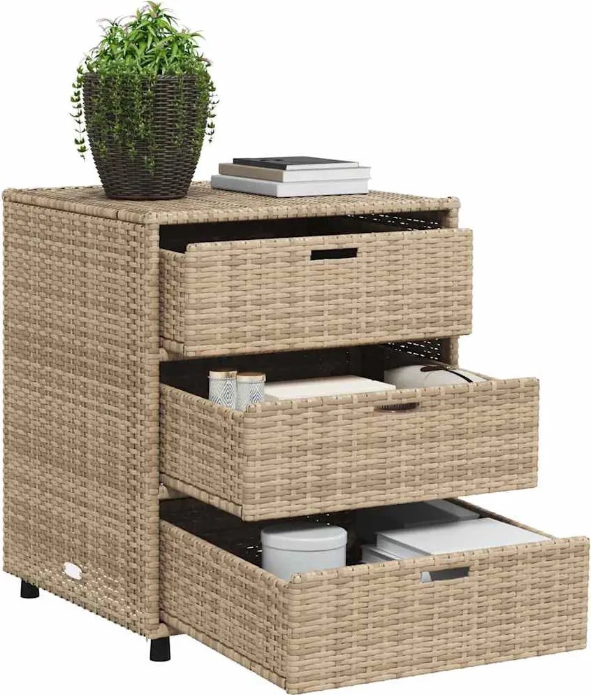 vidaXL bézs polyrattan kerti tárolószekrény 55 x 59 x 69 cm
