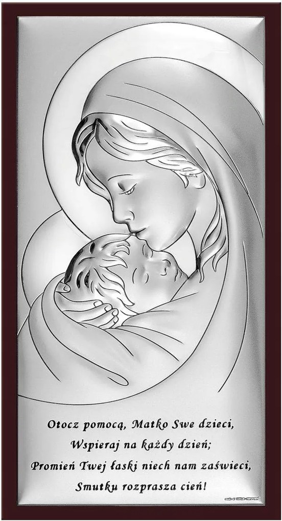 Ezüst Szűz Mária kép barna keretben 20x38 cm