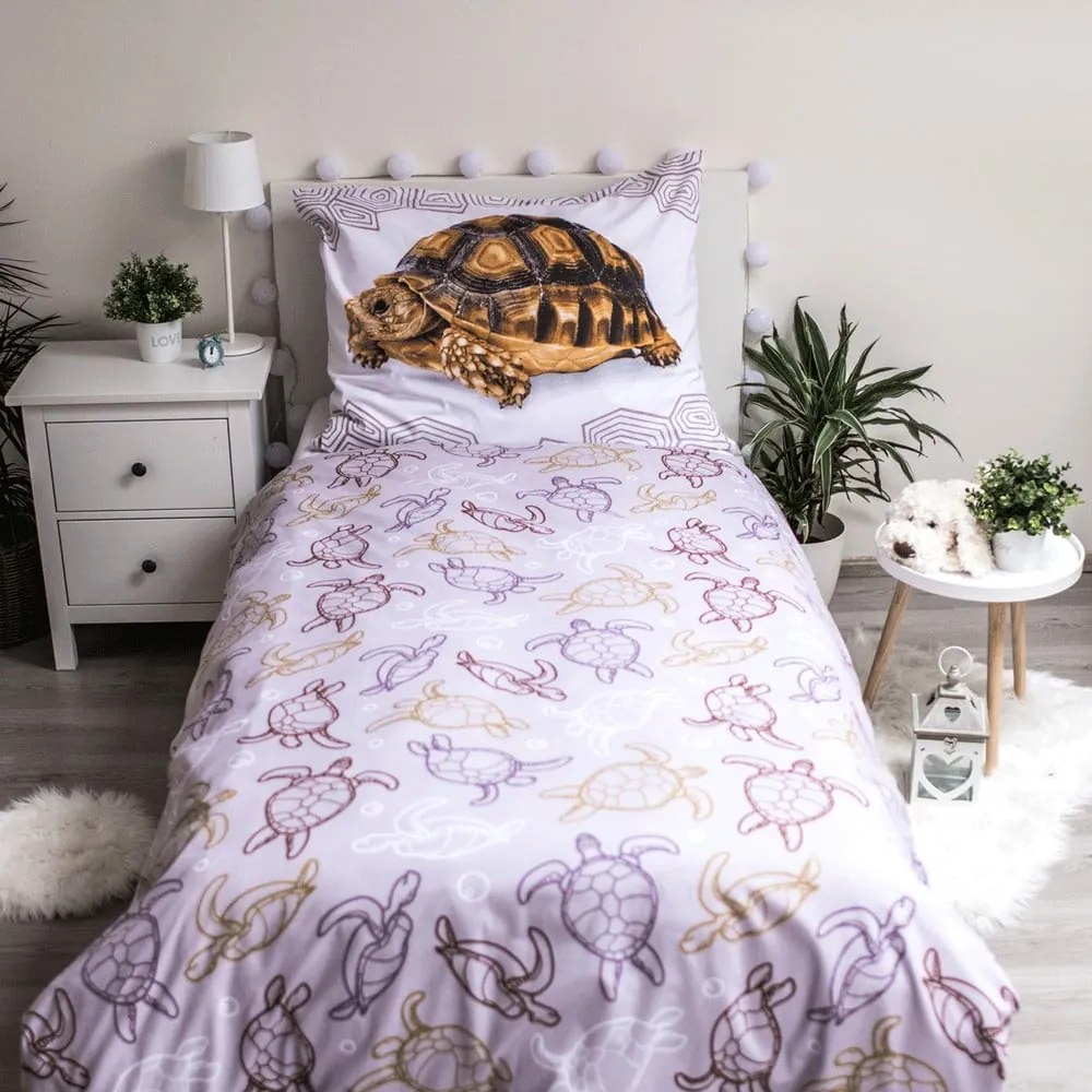 Fehér-barna egyszemélyes pamut gyerek ágyneműhuzat 140x200 cm Tortoise – Jerry Fabrics